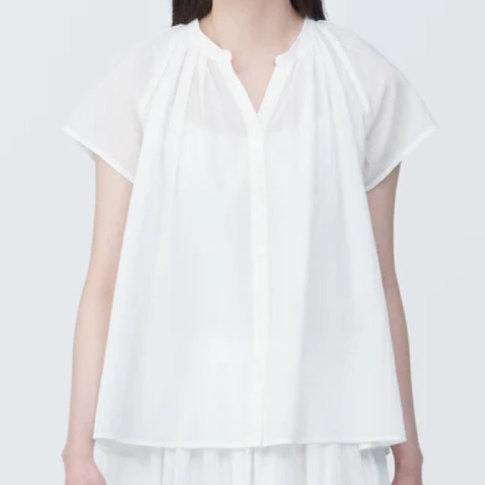 Muji Women's High-Twist Veil French Sleeve Blouse | White, M